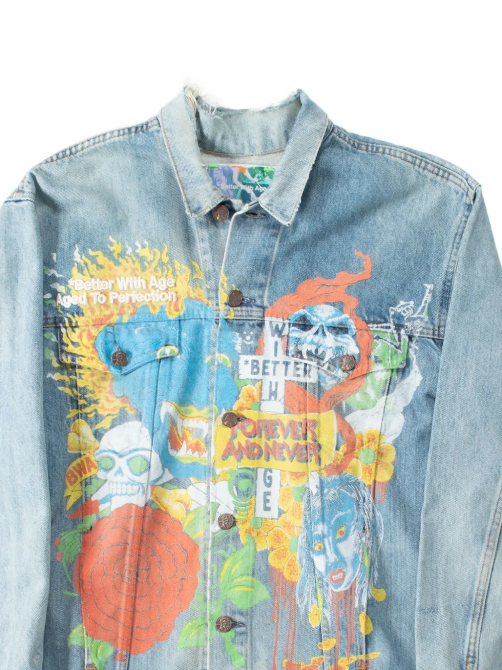 Better with Age Maudye denim jack met grafische print Blauw