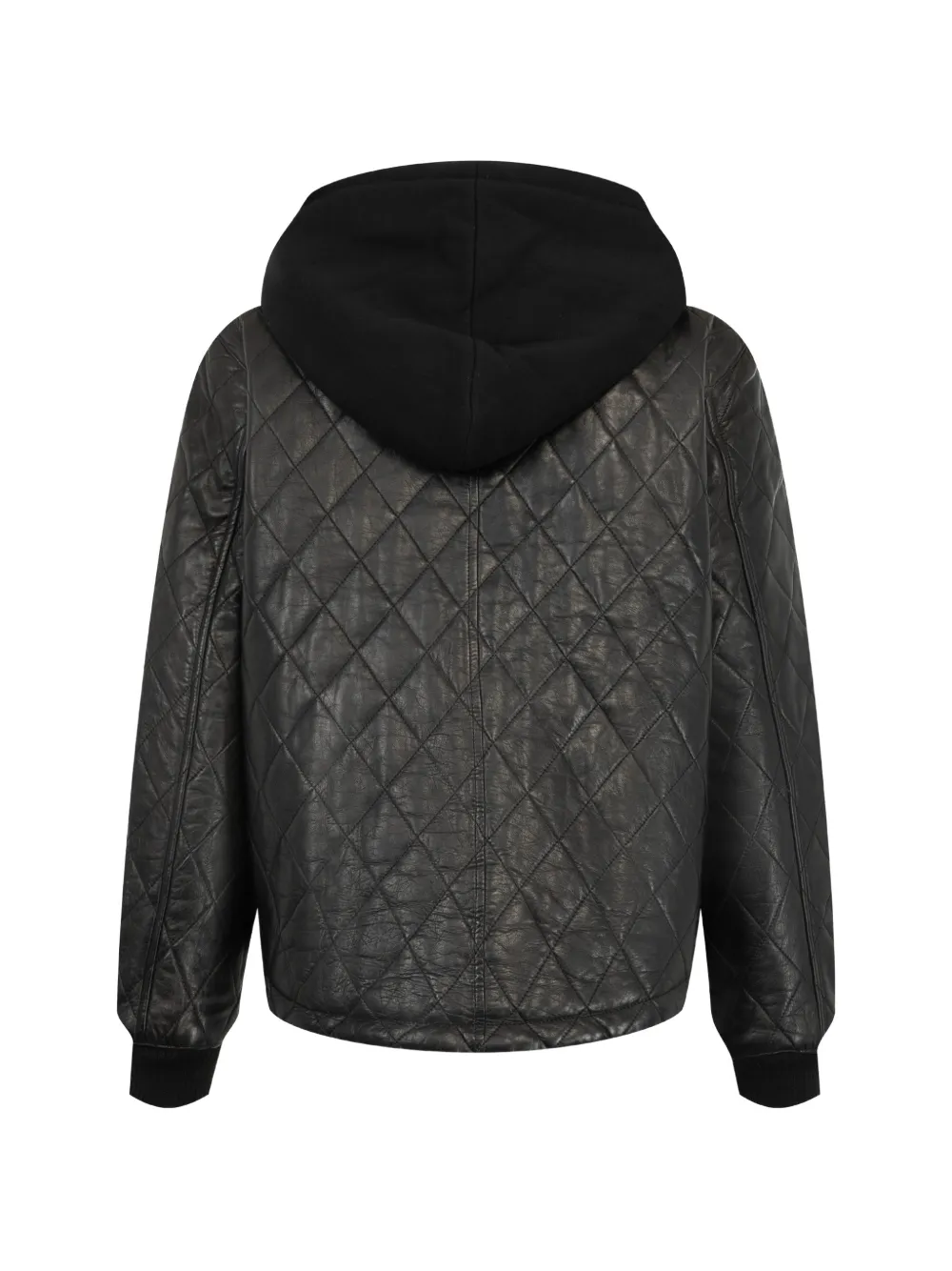 R13 Quilted Hooded Leather Jacket in Black, view 2