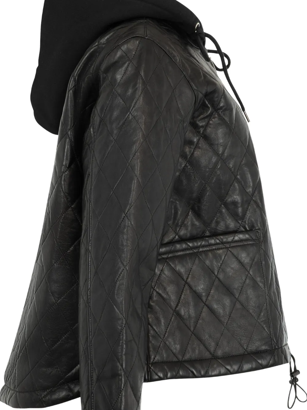 R13 Quilted Hooded Leather Jacket in Black, view 3