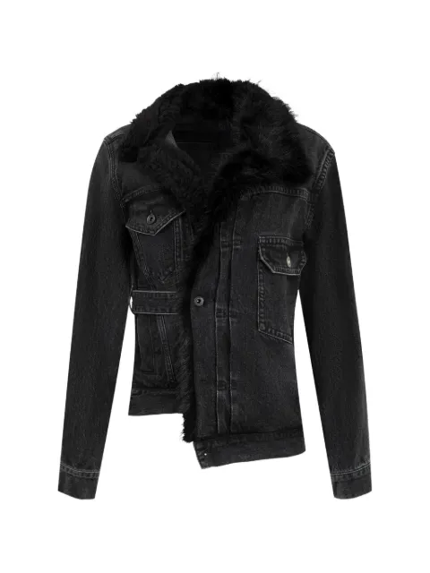 sacai asymmetric faux-fur collar denim jacket