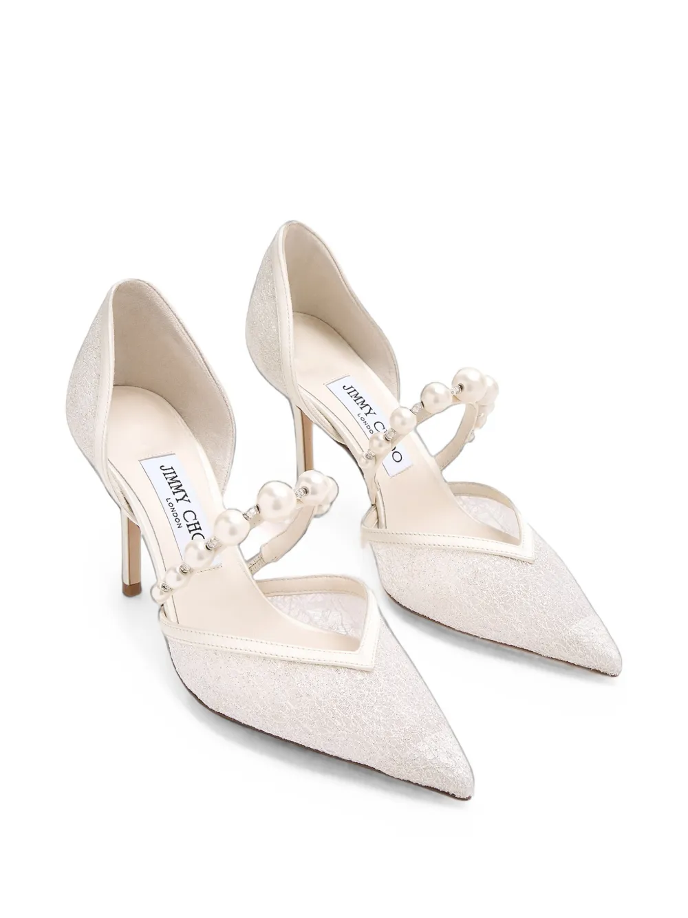 Jimmy Choo pearl-embellished lace pumps Beige