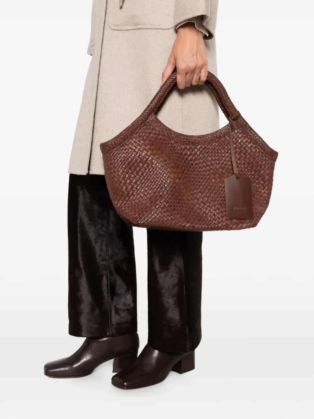 IBELIV Medium Pure geweven leren shopper Bruin