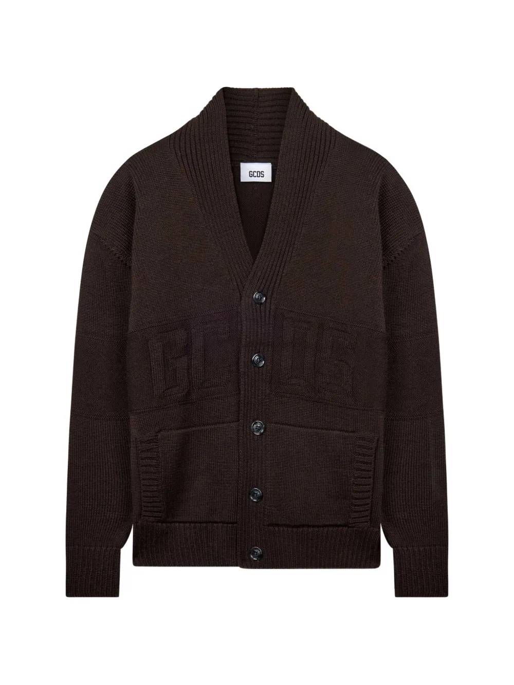 Gcds Logo-embossed Shawl-collar Cardigan In Brown