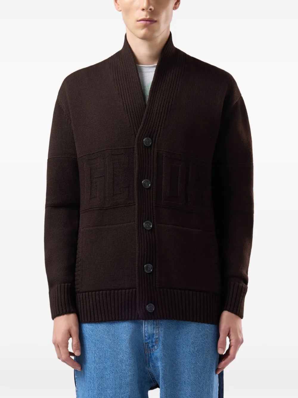 GCDS logo-embossed shawl-collar cardigan Bruin
