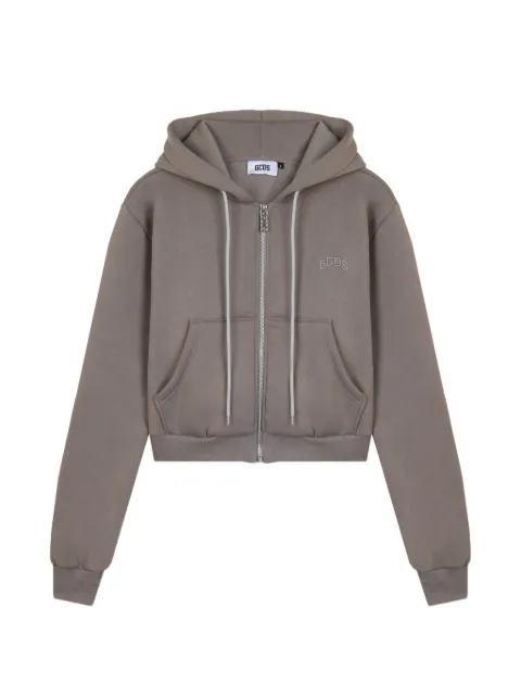 GCDS logo-embroidered zip-up hoodie
