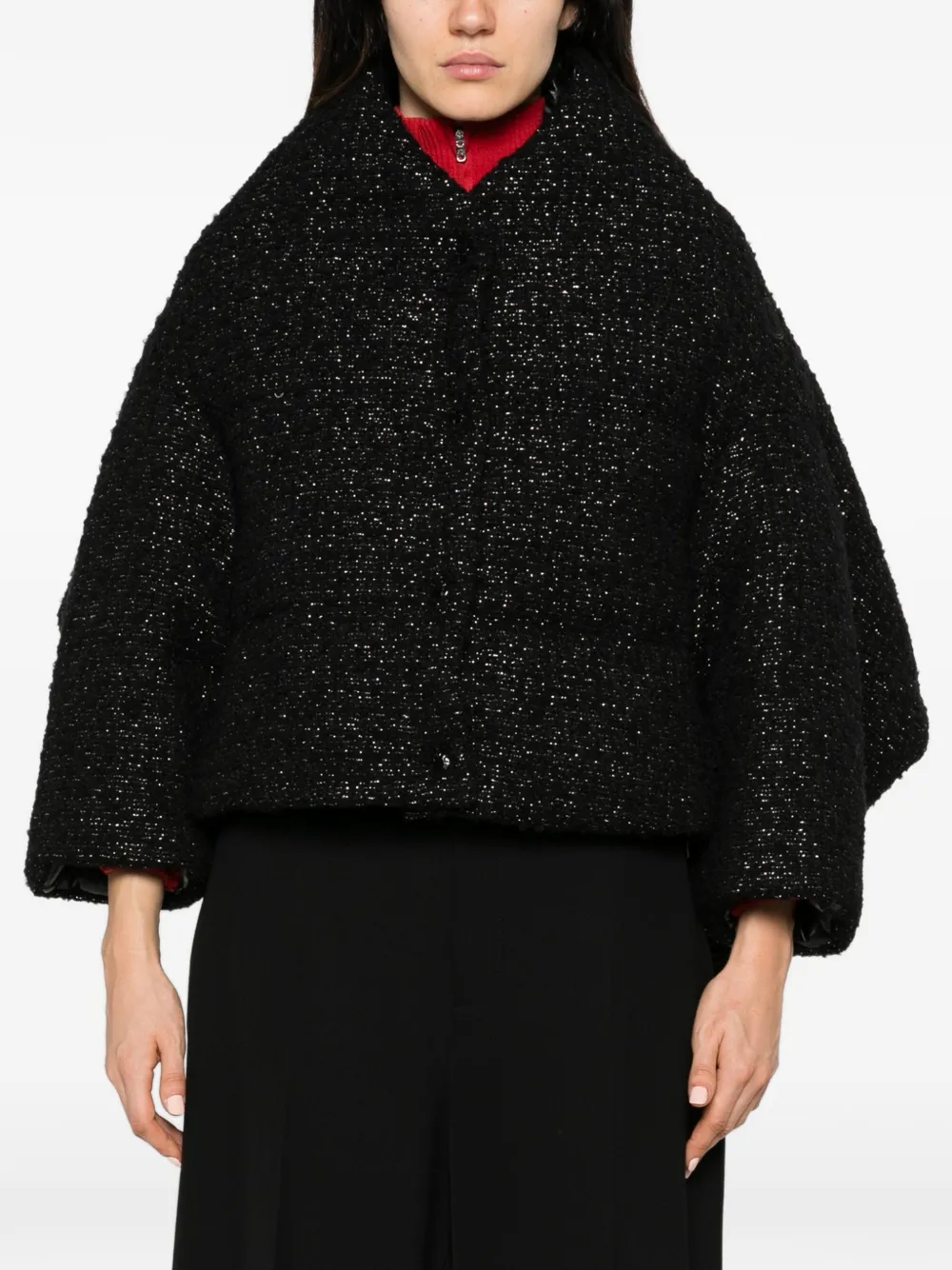 Moncler bouclé-knit quilted jacket Zwart