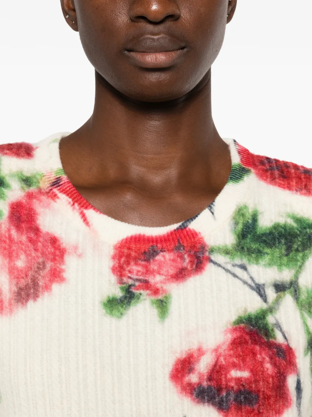 Blumarine St. Rose ribgebreide trui met bloemenprint Beige