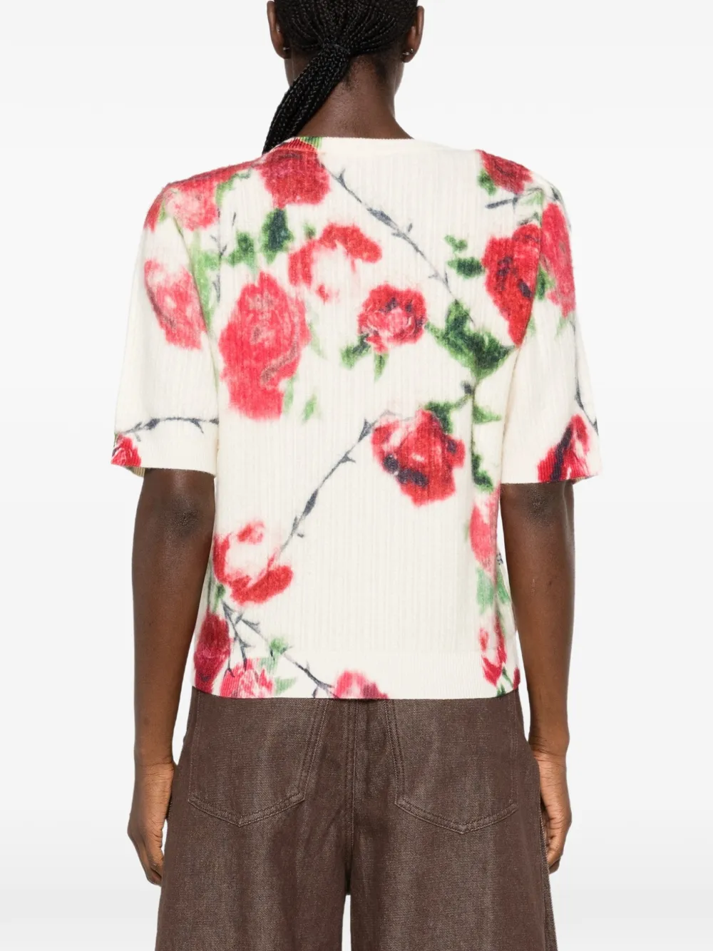 Blumarine St. Rose ribgebreide trui met bloemenprint Beige