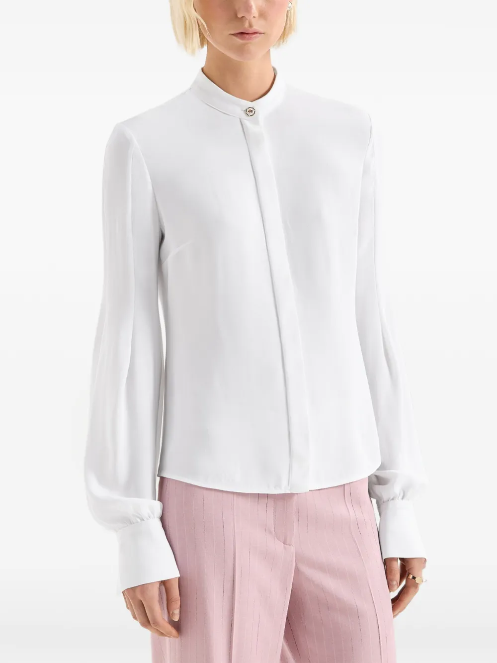 Genny Shirt met ronde opstaande kraag en lange mouwen Wit