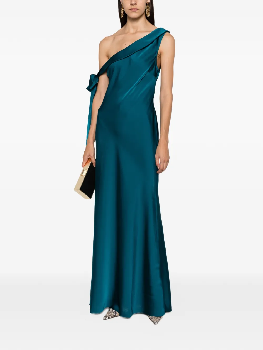 Herve Leger One-shoulder Bow-detail Maxi Dress In Blue