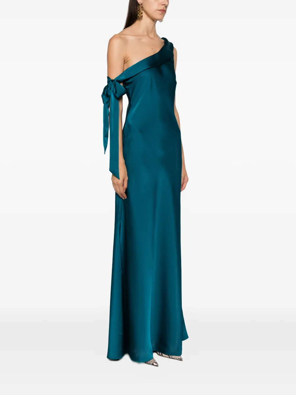 Herve Leger one-shoulder bow-detail maxi dress Blauw