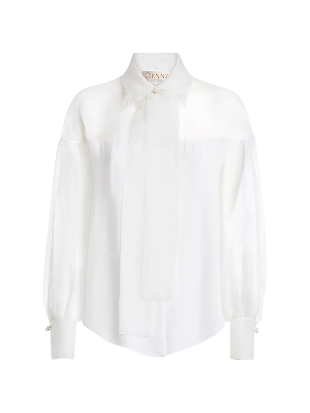 Genny sheer-panel pussy-bow shirt