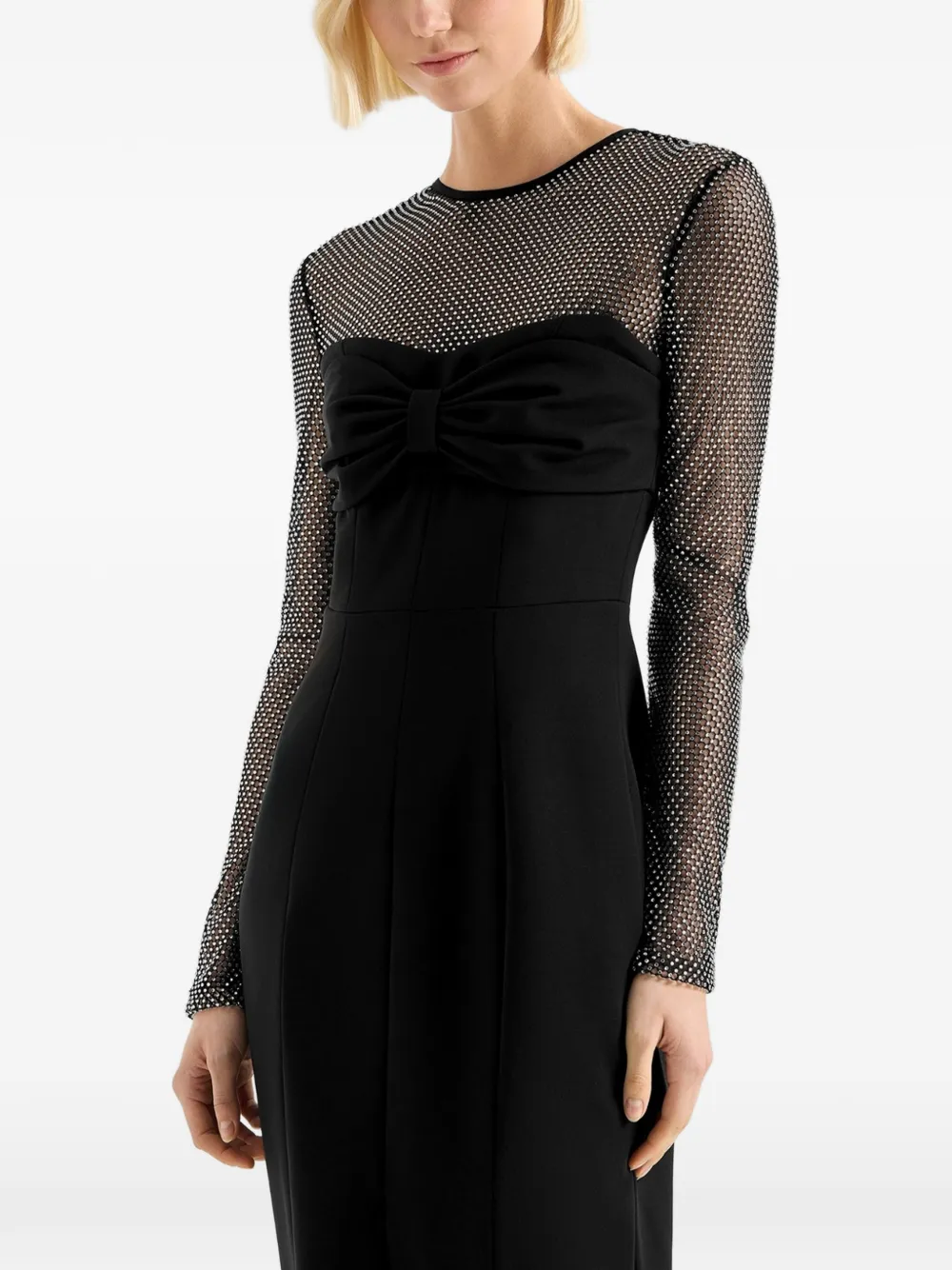 Genny Maxi-jurk met mesh vlak en strikdetail Zwart