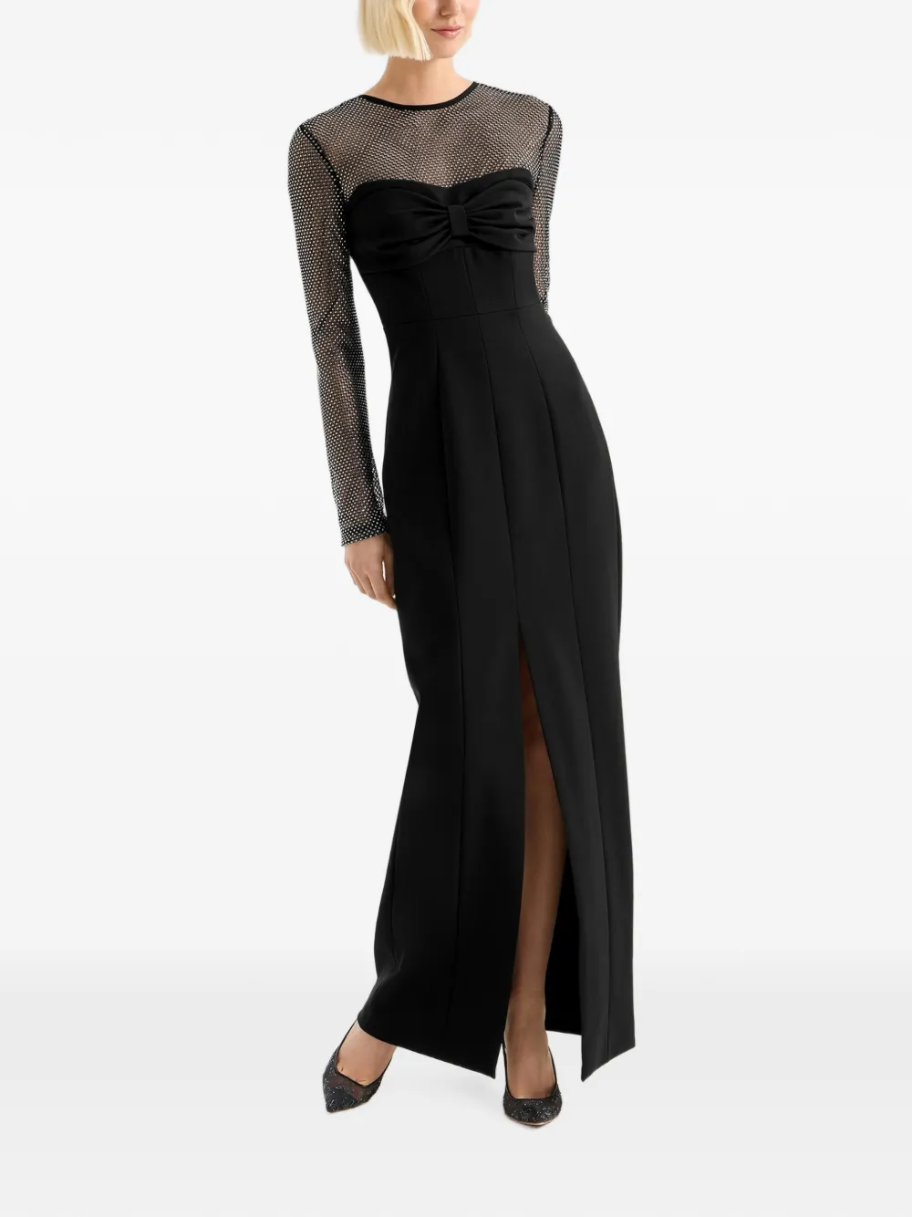 Genny Maxi-jurk met mesh vlak en strikdetail Zwart