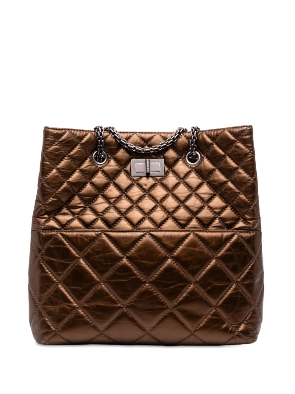 CHANEL Pre-Owned 2010-2011 Quilted Metallic Aged Calfskin Reissue 2.55 tote bag - Marrone