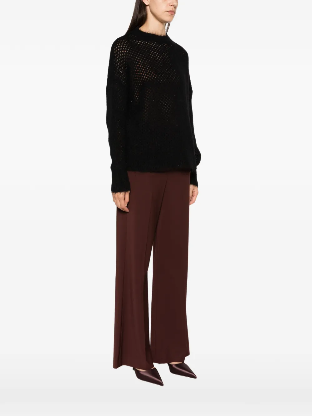 Antonelli Brembana open-knit crew-neck sweater Zwart