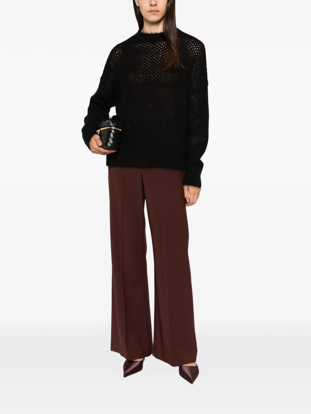 Antonelli Brembana open-knit crew-neck sweater Zwart