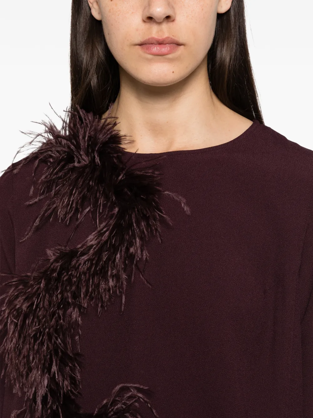 Antonelli Mango feather-trim three-quarter sleeve top Paars