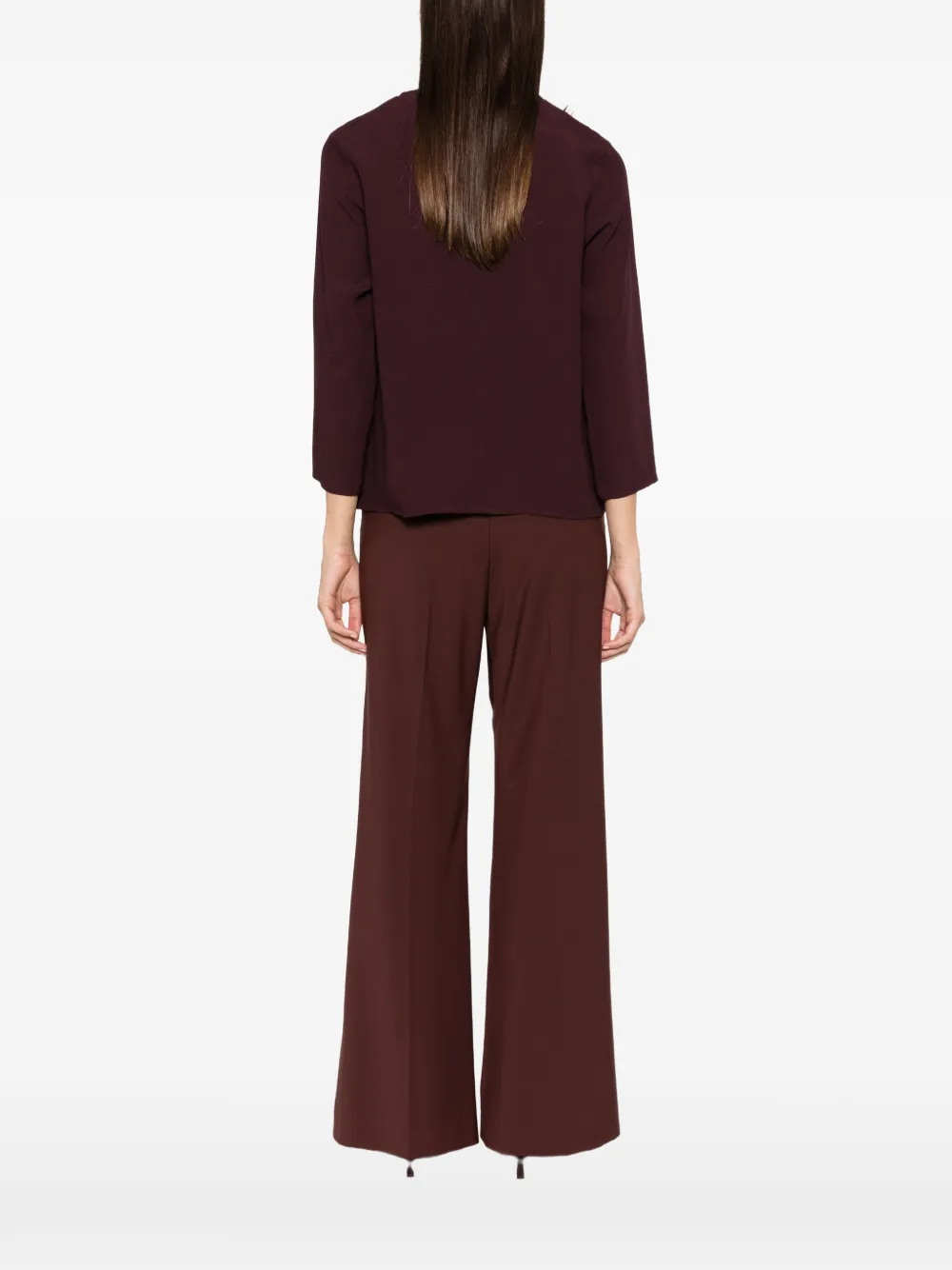 Antonelli Mango feather-trim three-quarter sleeve top Paars