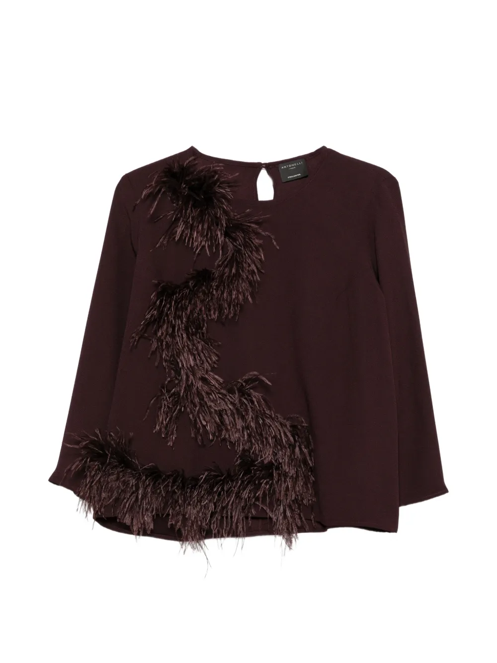 Antonelli Mango feather-trim three-quarter sleeve top