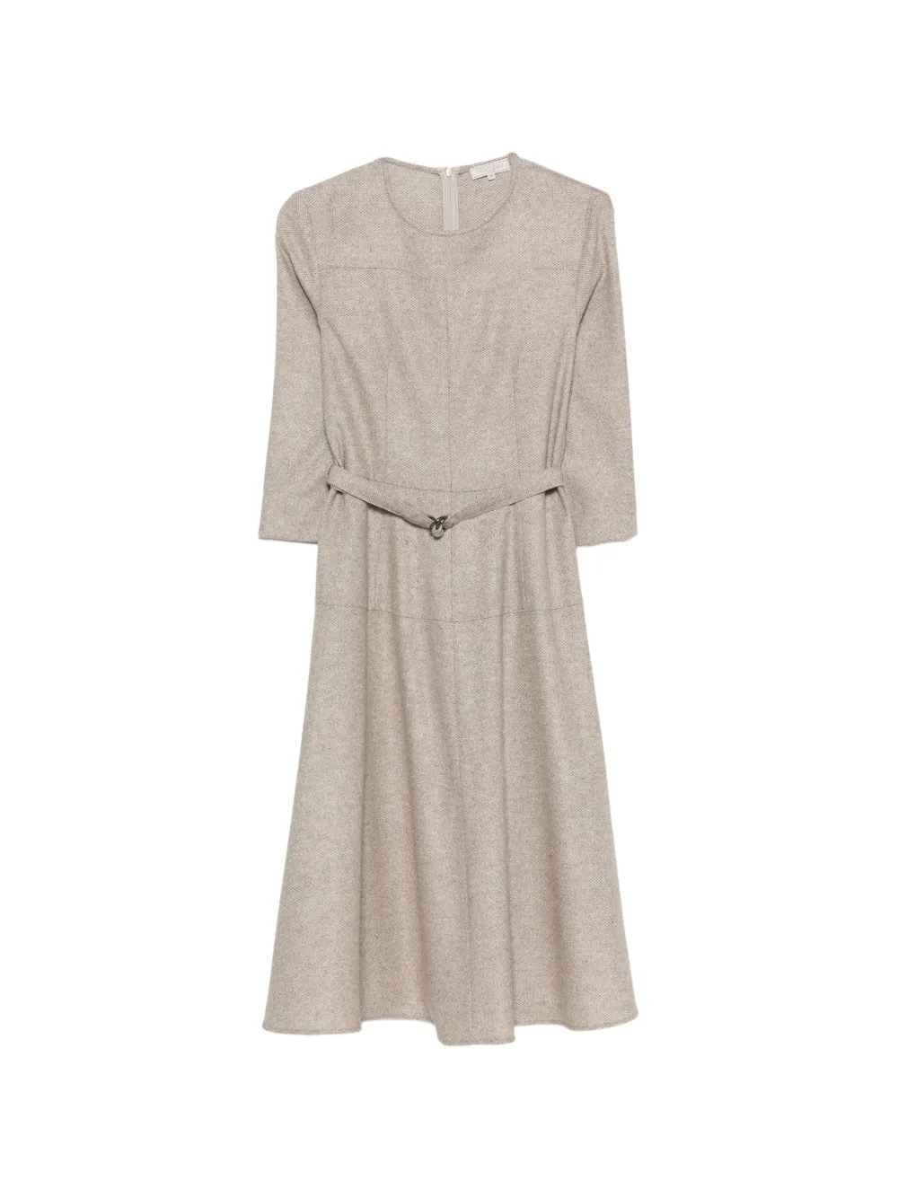Antonelli Belted Three-quarter Sleeve Midi Dress In Neutral