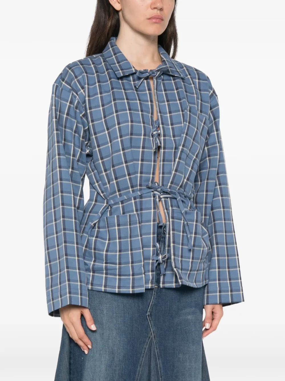 Baserange Limber plaid-fastening tie-fastening shirt Blauw