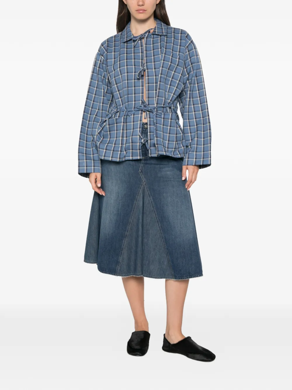 Baserange Limber plaid-fastening tie-fastening shirt Blauw