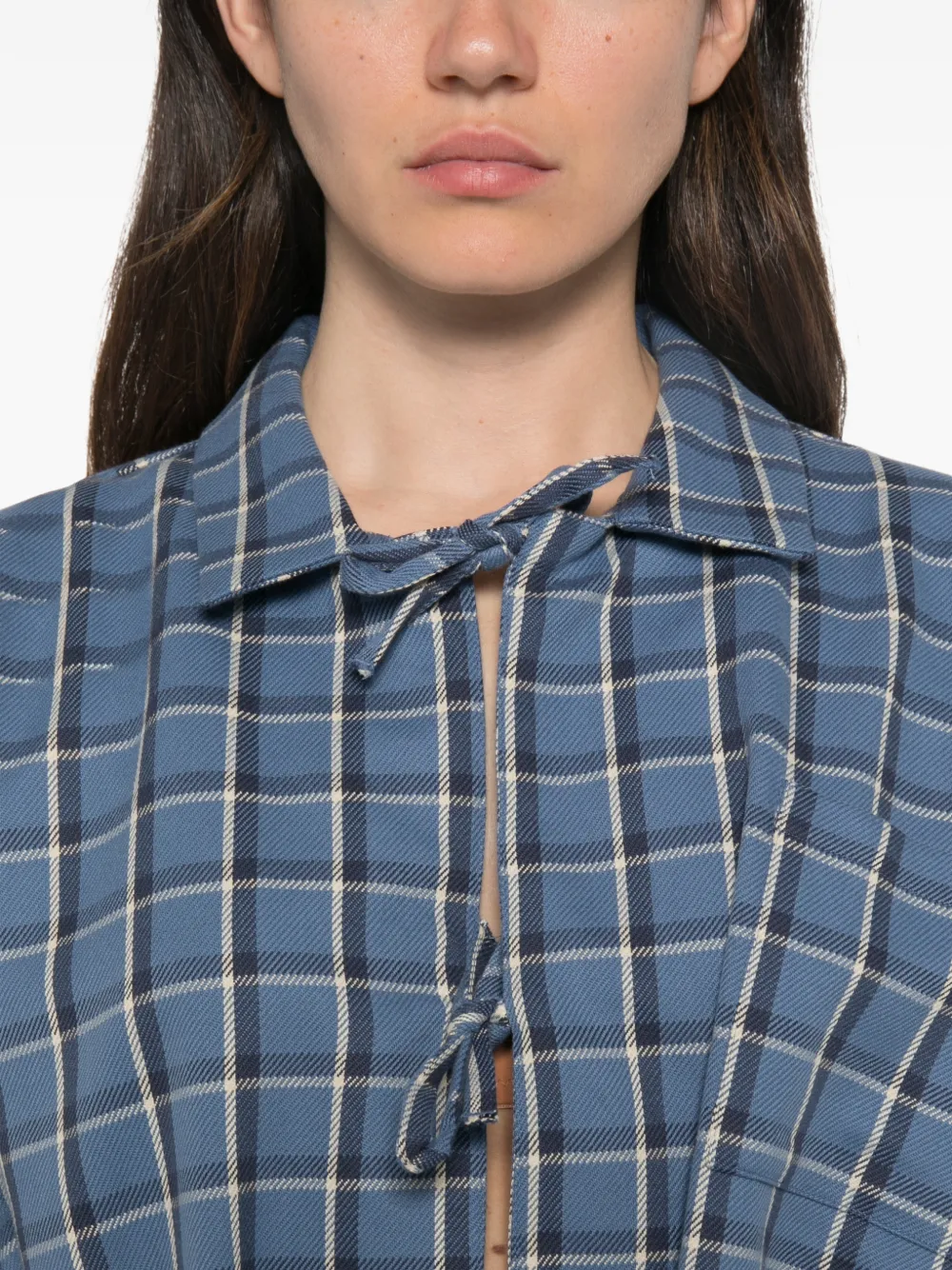 Baserange Limber plaid-fastening tie-fastening shirt Blauw