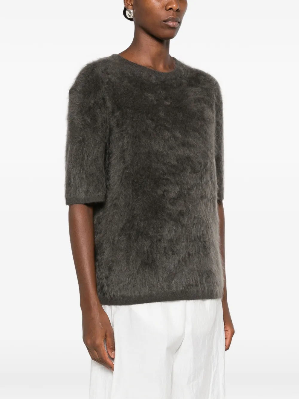 Lisa Yang Maren brushed short-sleeve sweater Grijs