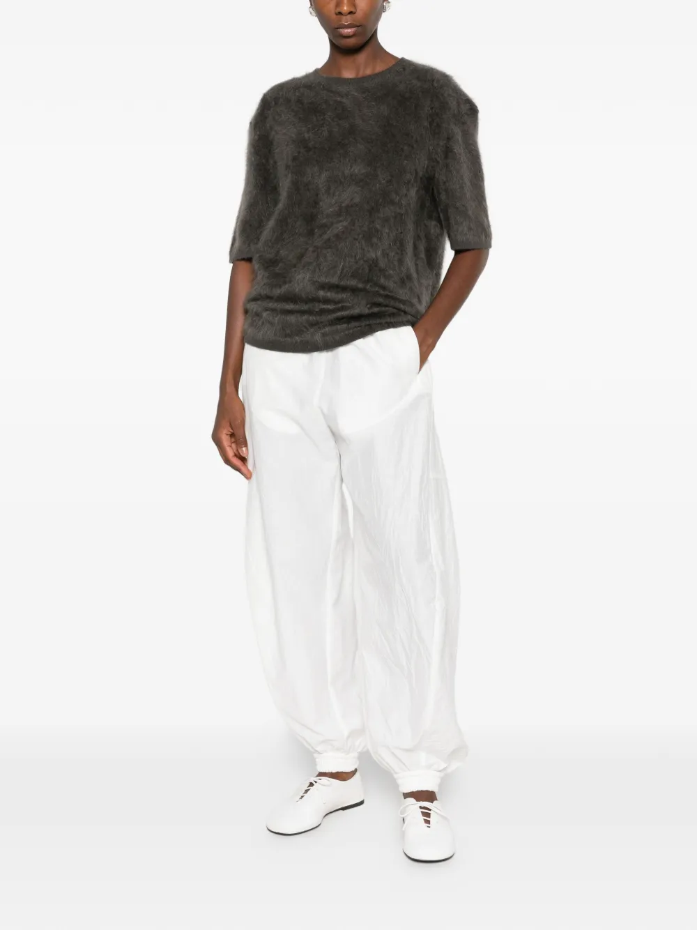 Lisa Yang Maren brushed short-sleeve sweater Grijs