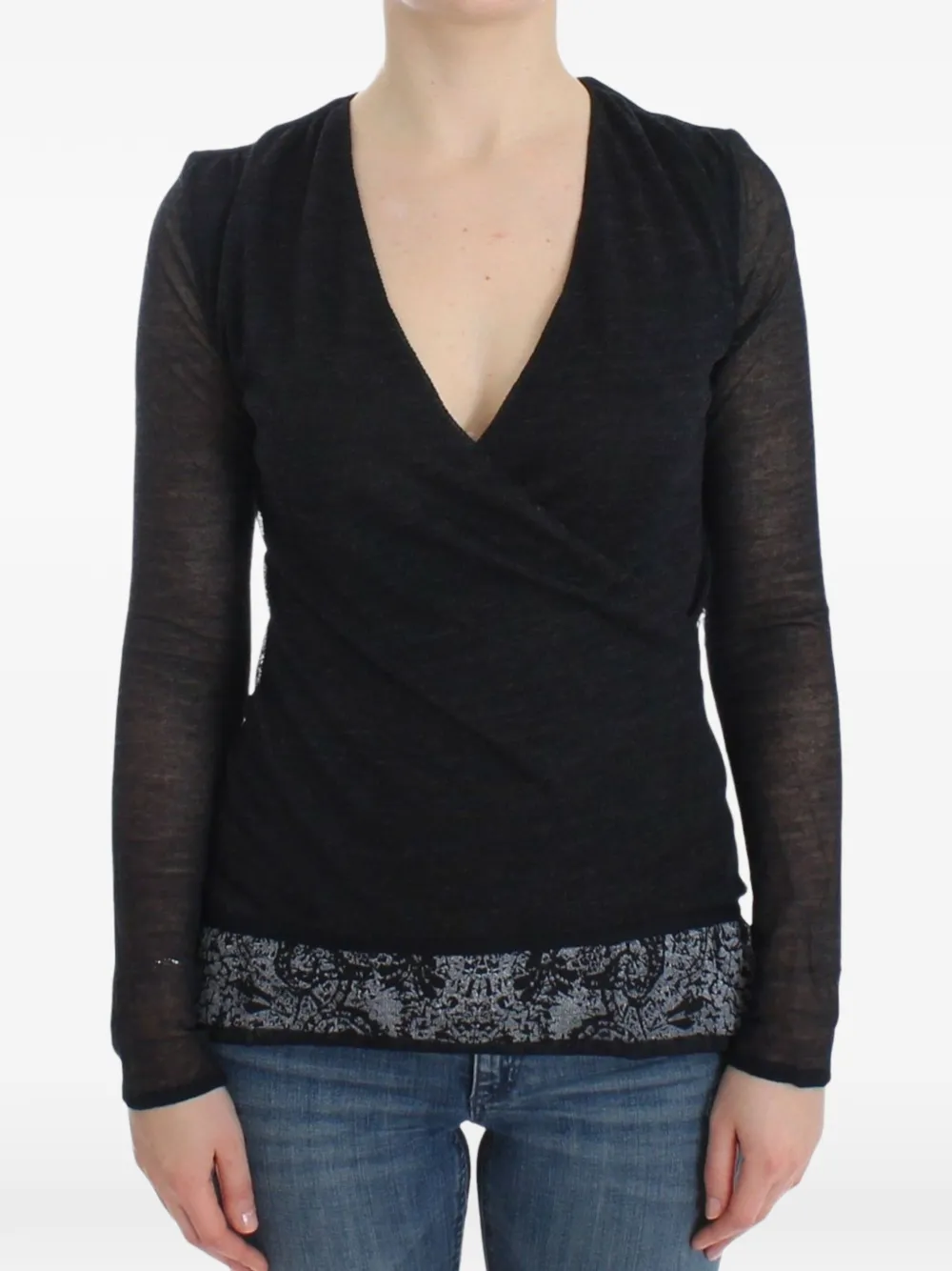 Ermanno Scervino embellished-hem V-neck sweater - Nero