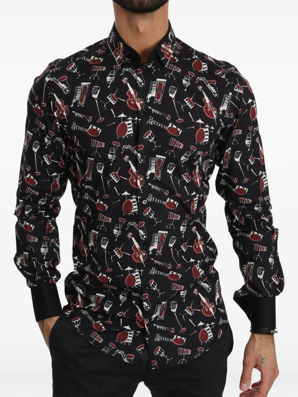 Dolce & Gabbana Overhemd met muziekinstrumentenprint Zwart