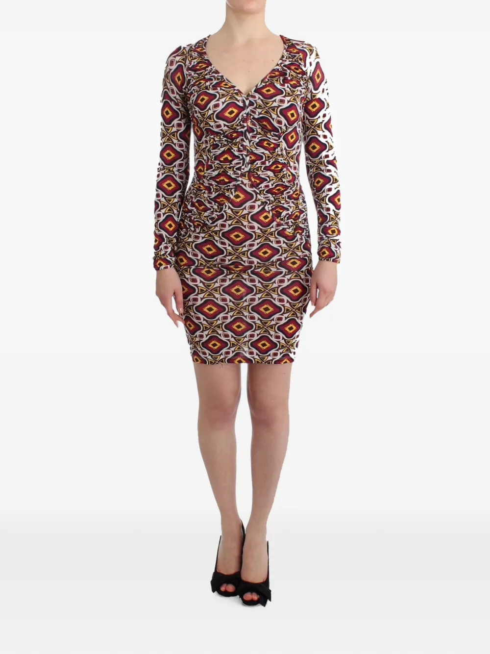 Gianfranco Ferré geometric-print ruched mini dress - Rosso