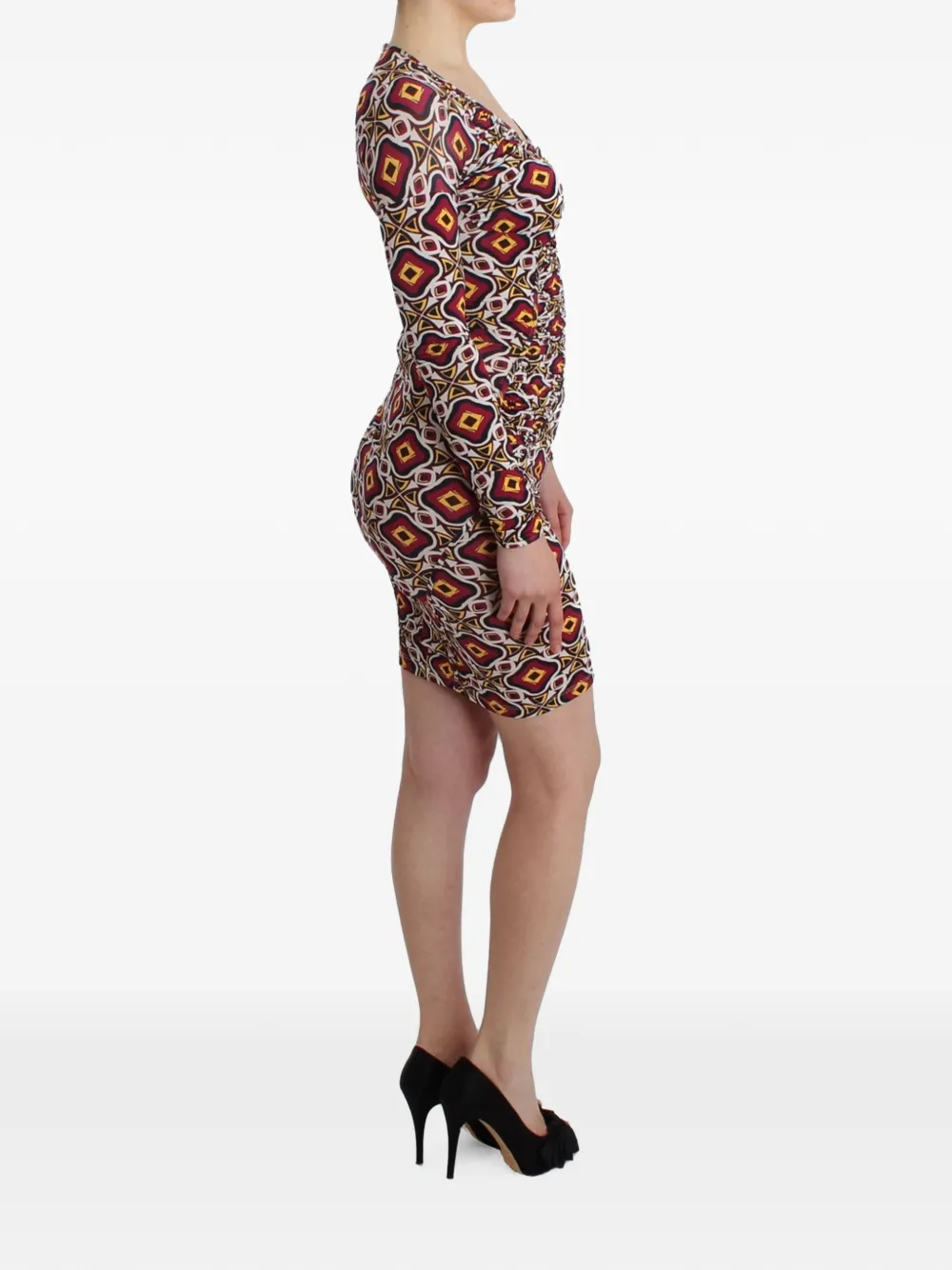 Gianfranco Ferré Geometric-print Ruched Mini Dress in Red, view 3