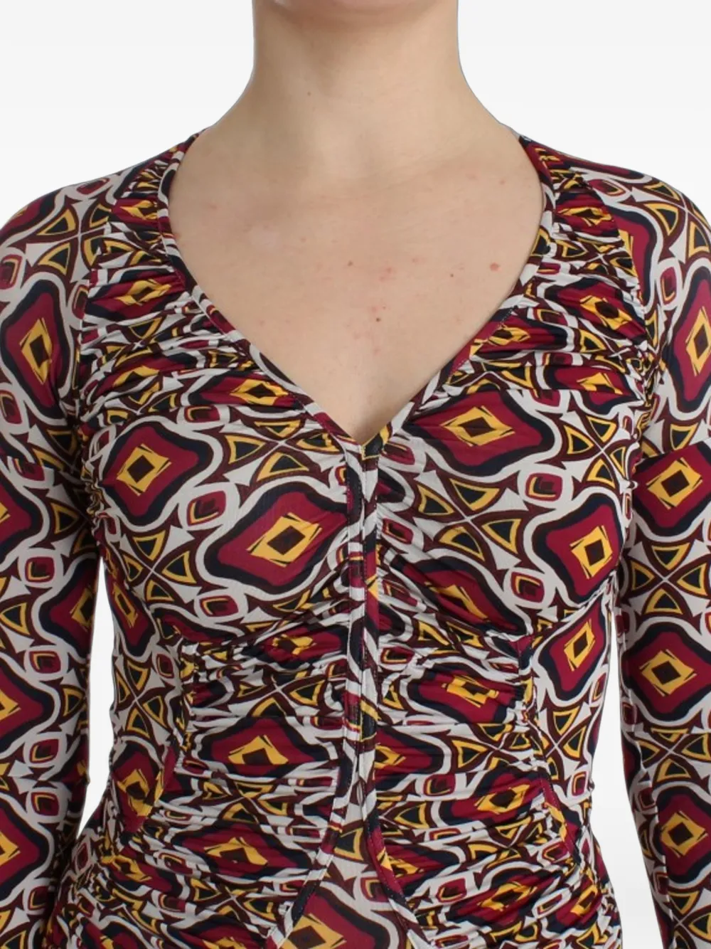 Gianfranco Ferré Geometric-print Ruched Mini Dress in Red, view 5