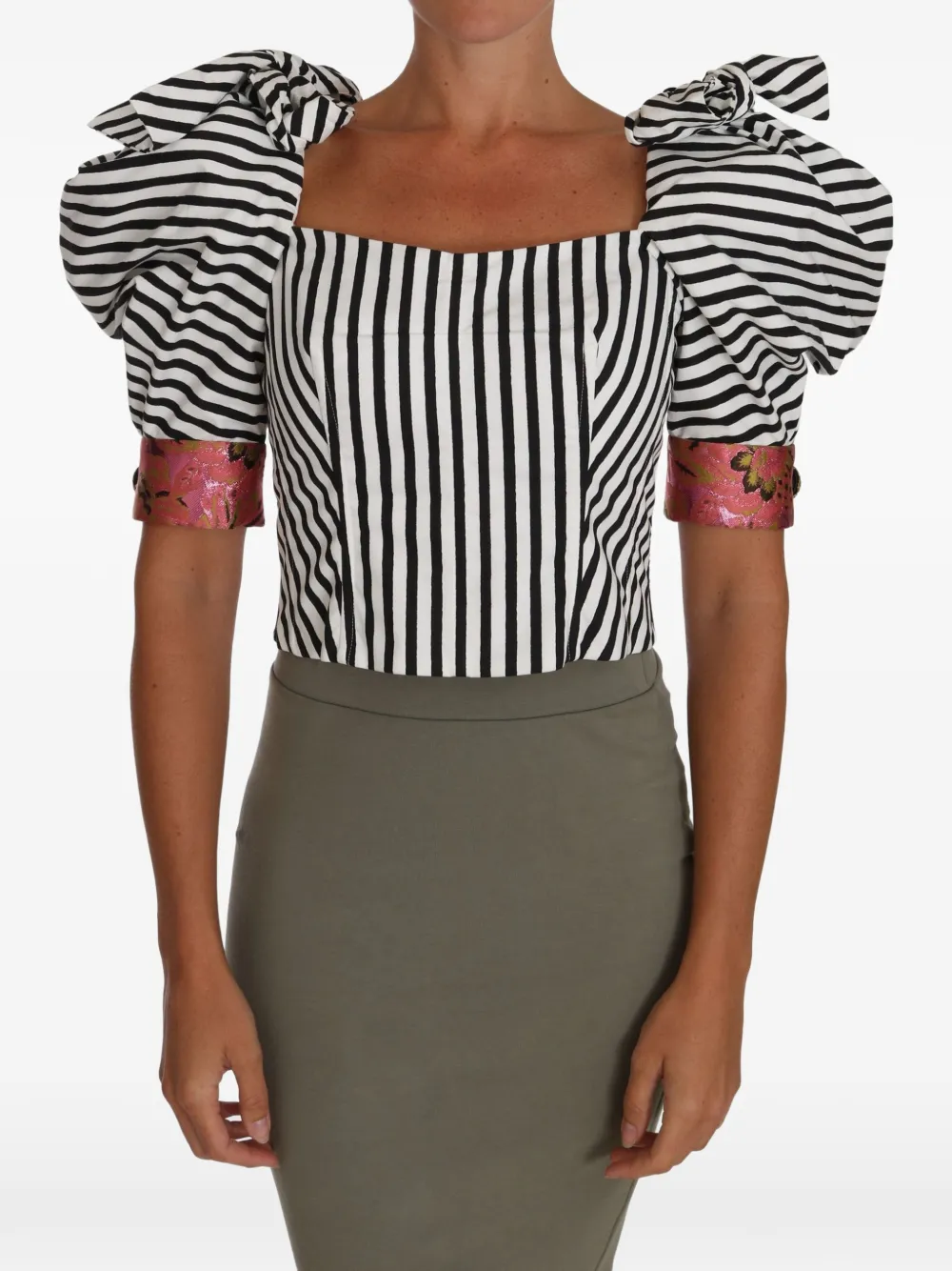 Dolce & Gabbana striped puff-sleeve top - Bianco
