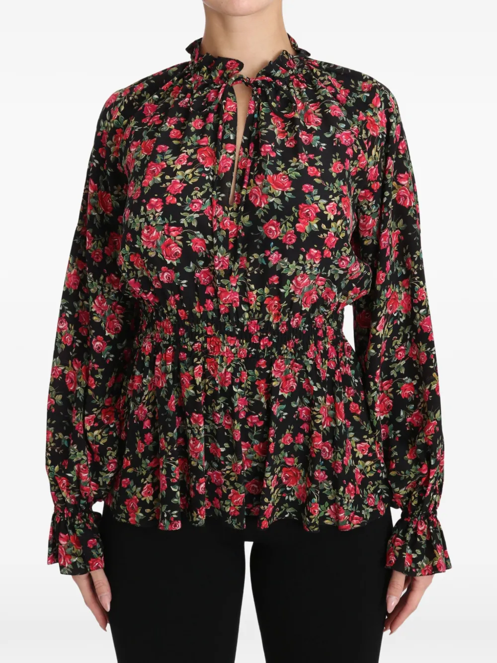 Dolce & Gabbana floral-print ruffled blouse - Nero