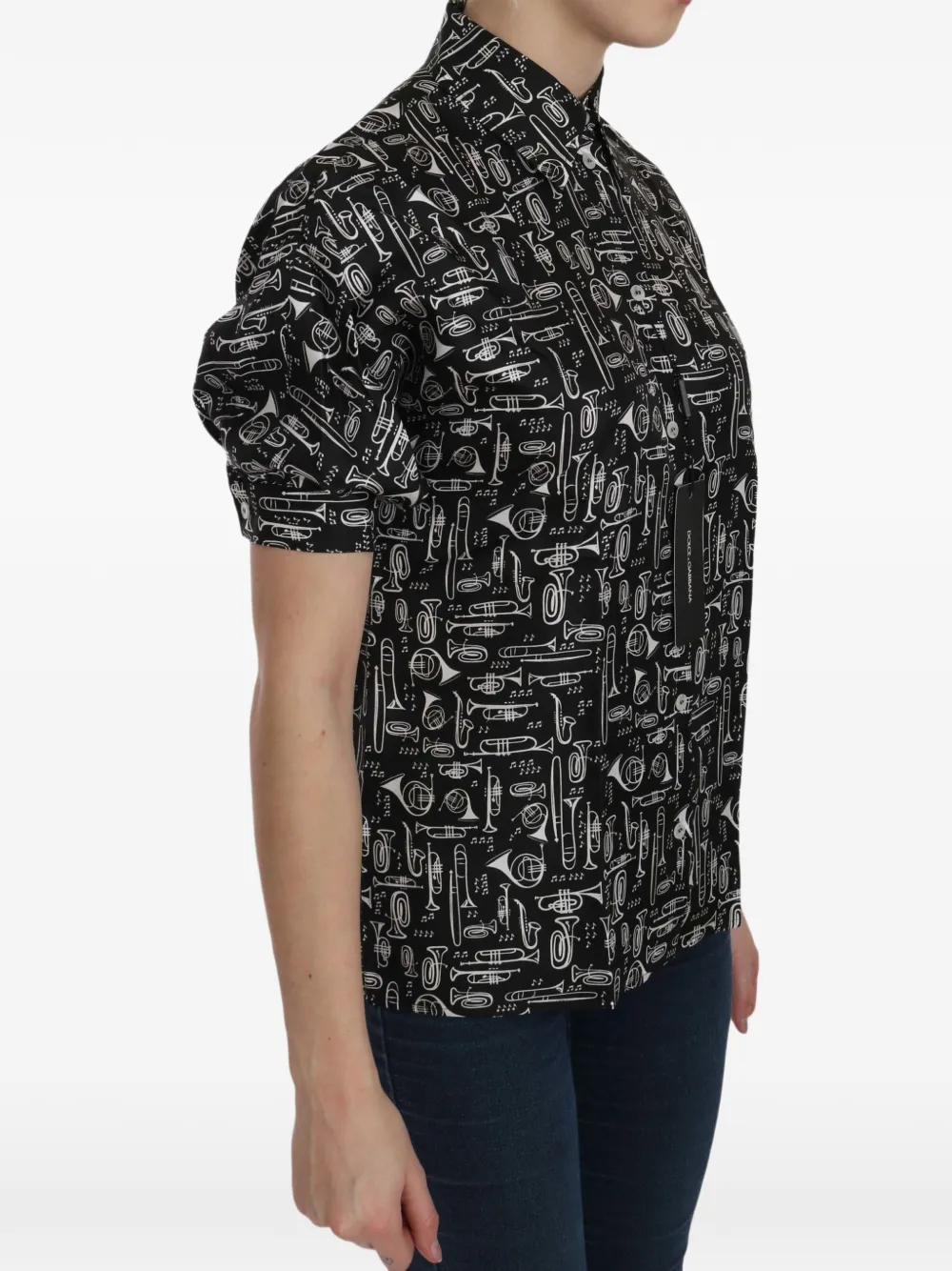 Dolce & Gabbana Zijden blouse met muziekinstrument-print Zwart