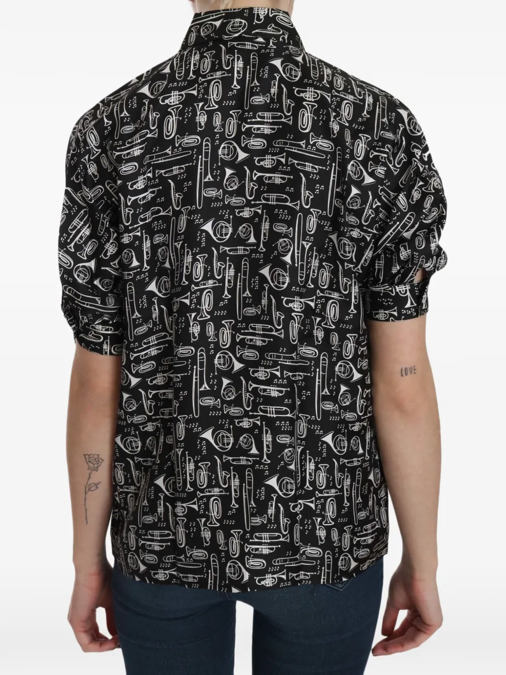 Dolce & Gabbana Zijden blouse met muziekinstrument-print Zwart
