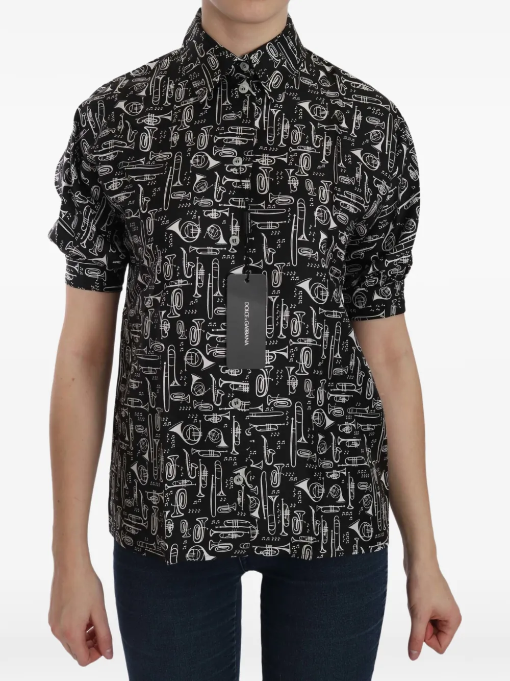 Dolce & Gabbana musical instrument-print silk shirt - Black