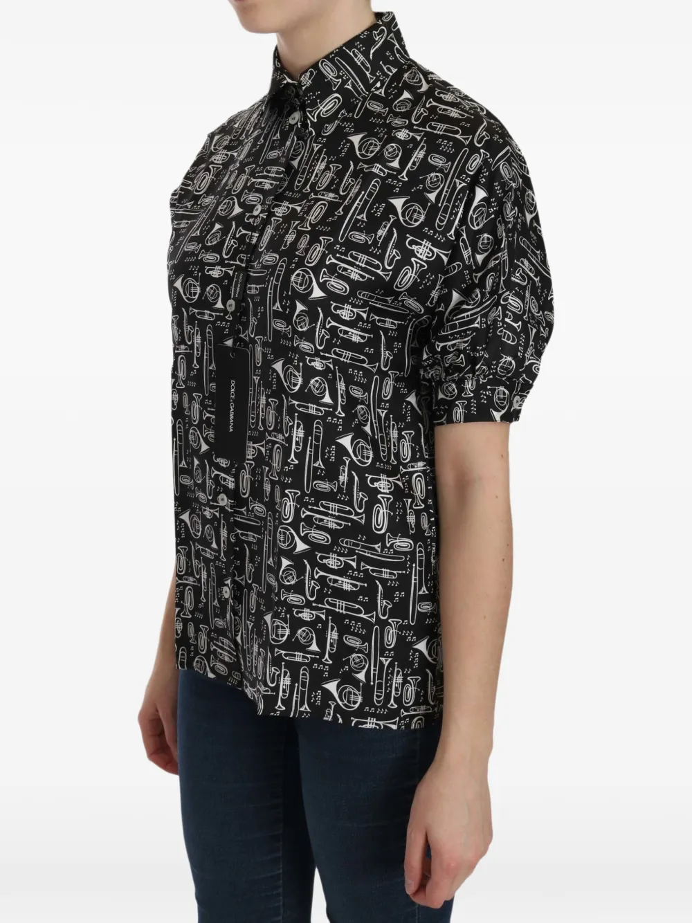 Dolce & Gabbana Zijden blouse met muziekinstrument-print Zwart