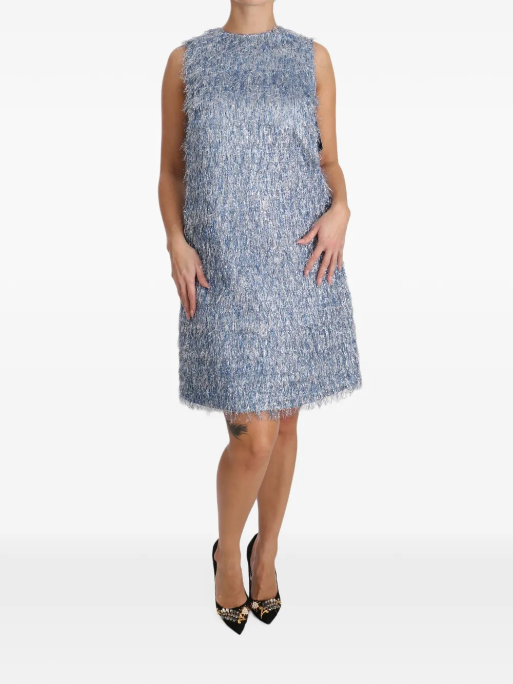 Dolce & Gabbana fringe-detail A-line mini dress Blauw