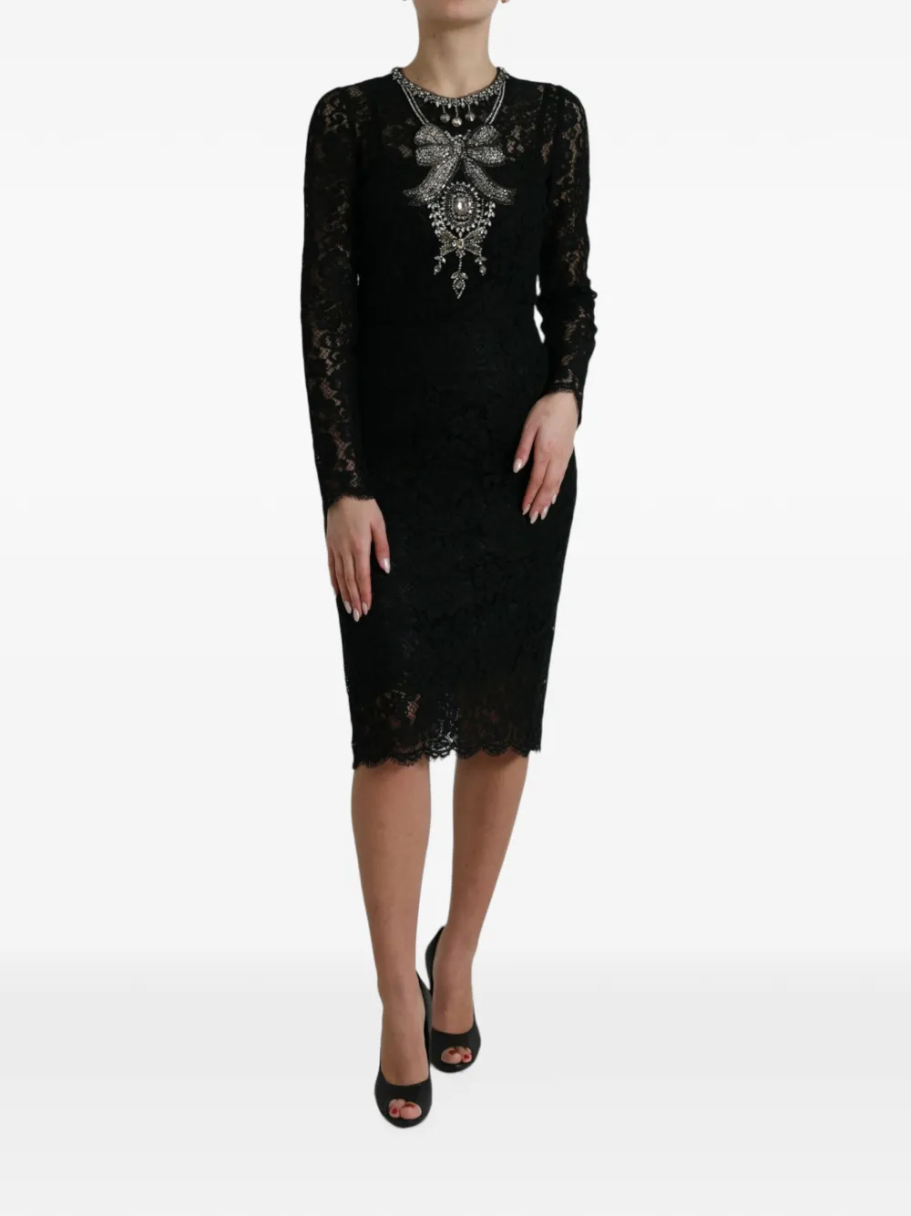 Dolce & Gabbana crystal-embellished lace midi dress - Nero