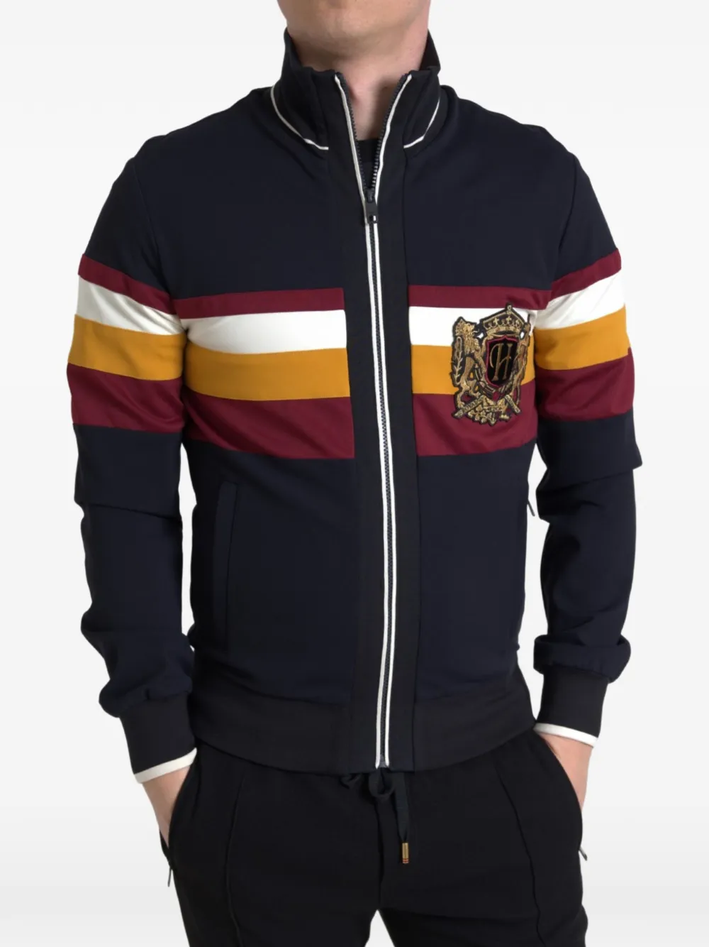 Dolce & Gabbana embroidered-crest striped sweater - Blu