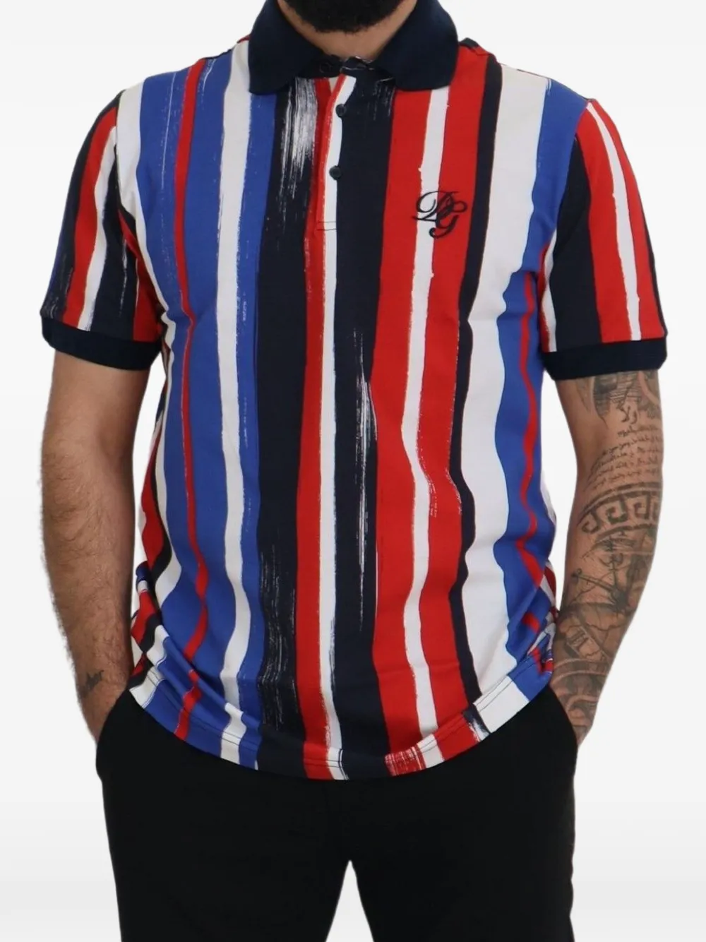 Dolce & Gabbana Gestreept poloshirt met verfstreek-effect Blauw