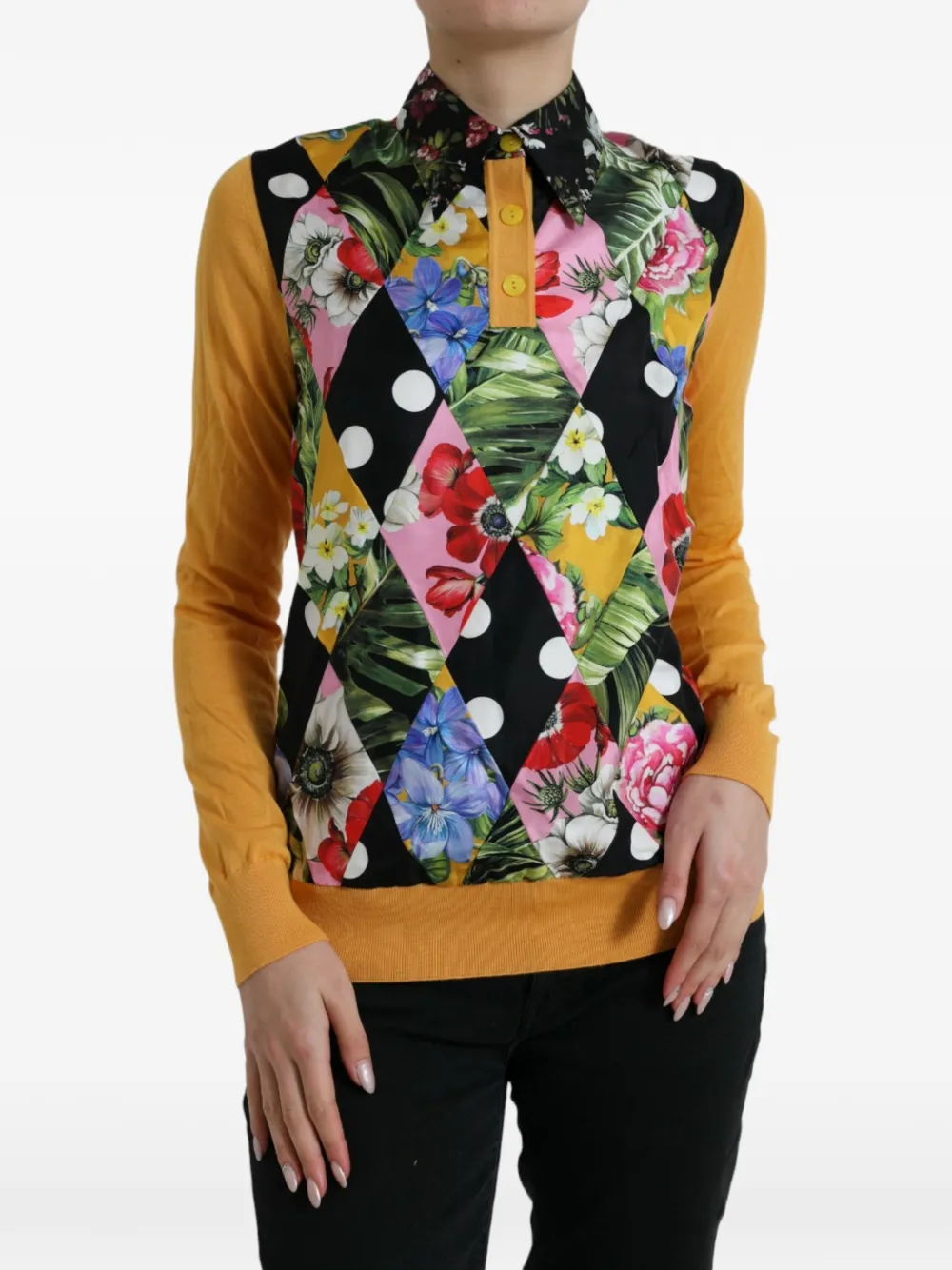 Dolce & Gabbana patchwork-design floral-print polo shirt - Giallo