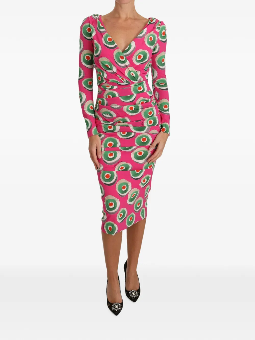Dolce & Gabbana pastry-print ruched dress - Rosa