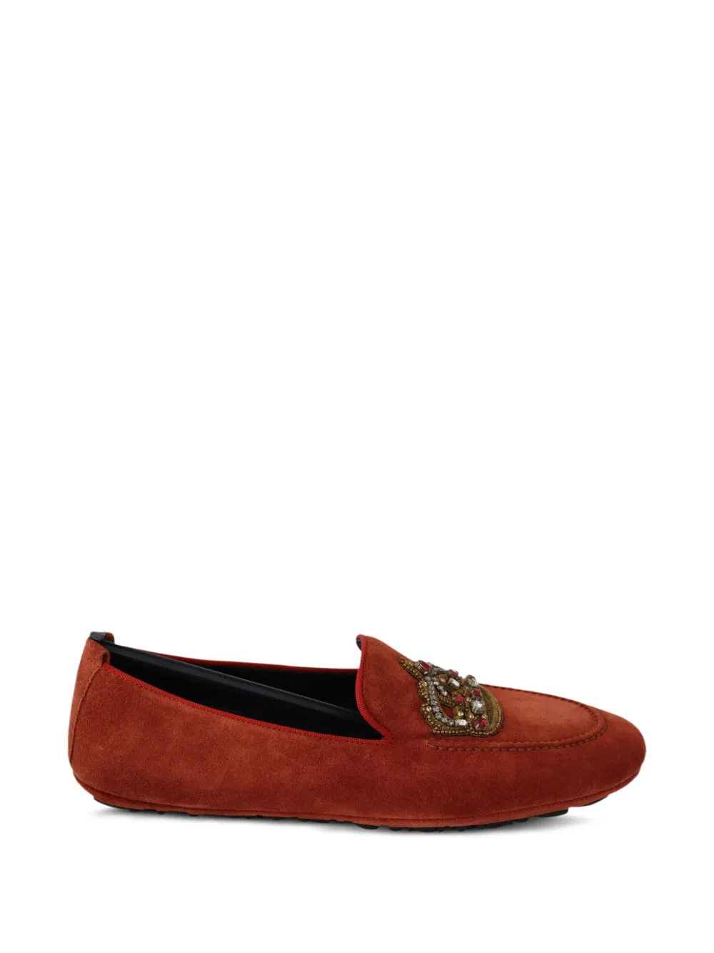 Dolce & Gabbana crystal-embellished crown loafers - Marrone