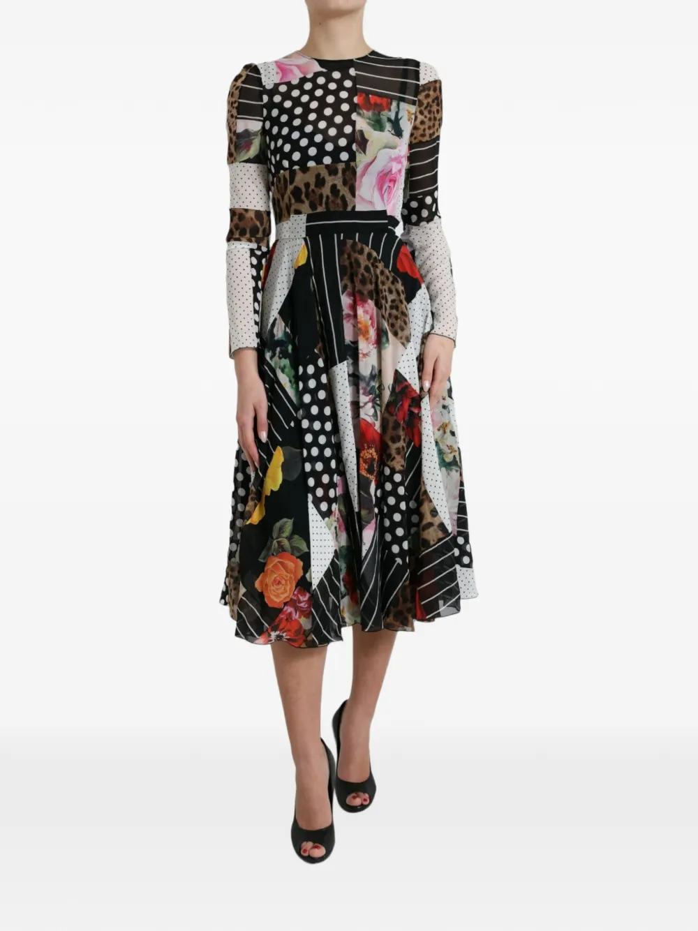 Dolce & Gabbana Midikleid im Patchwork-Look mit Blumenprint - Schwarz