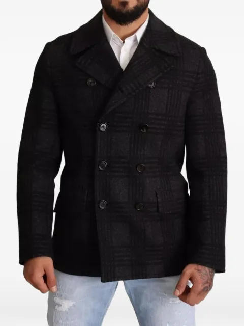 Dolce & Gabbana check double-breasted pea jacket